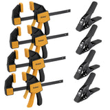 8-Piece Clamps for Woodworking - 4 Pcs 6 inch Bar Clamps, 4 Pcs Heavy Duty Metal Spring Clamps, Bar Clamps with 150 LBS Load Limit, Quick Release Triggers ELEAD
