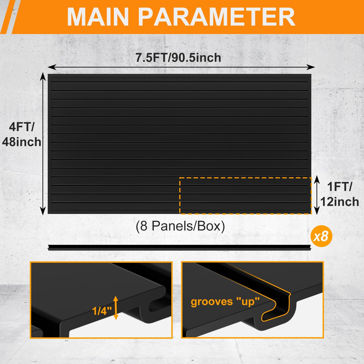 DoCred Slat Wall Paneling Organizer, 4x7.5 FT PVC Garage Slatwall Storage Systems, Heavy Duty Mounted Slat Peg Board for Tool Organization Ladder Bike Rack (Black) DoCred