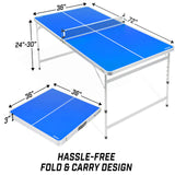 GoSports 6 x 3 ft Mid-Size Table Tennis Table Set with Adjustable Height - Blue GoSports