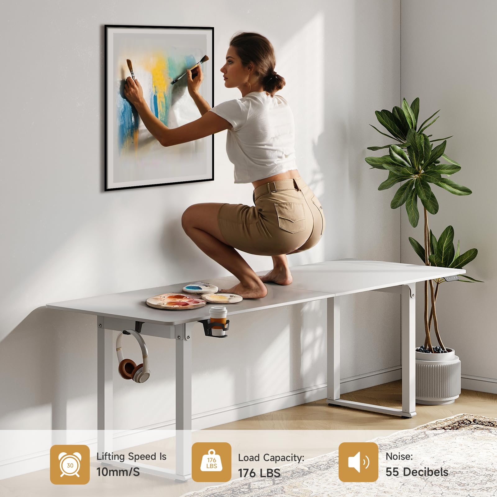 ONBRILL Standing Desk, 63x29.5 Inches Stand Up Desk with 4 Legs, Rectangle Desk with 2 Dual Motor & Memory Controller, Sit Stand Desk Adjustable Height from 28-46" for Computer Workstation, W - WoodArtSupply