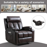 CANMOV Manual Recliner Chair with Massage and Heat,Breathable Leather Recliner Chair with Armrest and Backrest, Manual Reclining Single Sofa with 2 Cup Holders, Side Pocket for Living Room,Dark Brown CANMOV