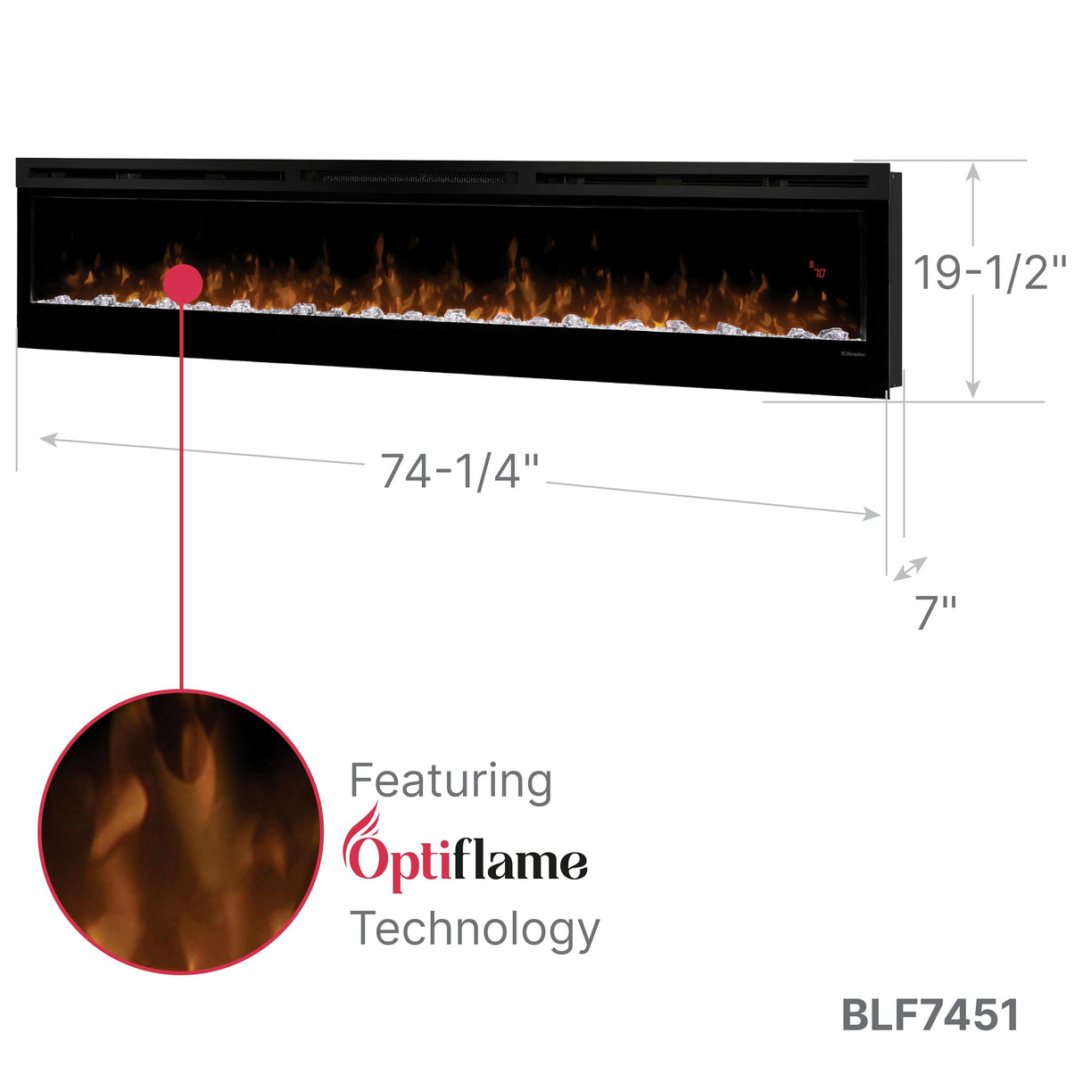 Dimplex Prism Wall Mounted Linear Electric Fireplace, 74" Inch, Black, 1400W - Premium Fireplace Heater with Acrylic Ember Bed, LED Display, Remote Control - Wall Fireplaces for Living Room, Bedroom DIMPLEX