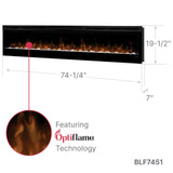 Dimplex Prism Wall Mounted Linear Electric Fireplace, 74" Inch, Black, 1400W - Premium Fireplace Heater with Acrylic Ember Bed, LED Display, Remote Control - Wall Fireplaces for Living Room, Bedroom DIMPLEX