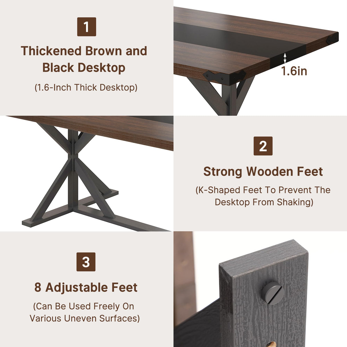 Hlivelood 71 Inch Dining Table for 6 People, Rectangular Kitchen Farmhouse Table W/Thickness Waterproof Wood Tabletop,Long Dining Room Tables W/Wood Strip Base for Kitchen Living Room(Brown&Black) Hlivelood