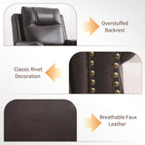 HAOMARKETS Classic Oversized Power Recliner Chair with with Rivets, Breathable Faux Leather Electric Recliner with USB Port, Overstuffed Reclining Sofa for Living Room, Dark Brown HAOMARKETS
