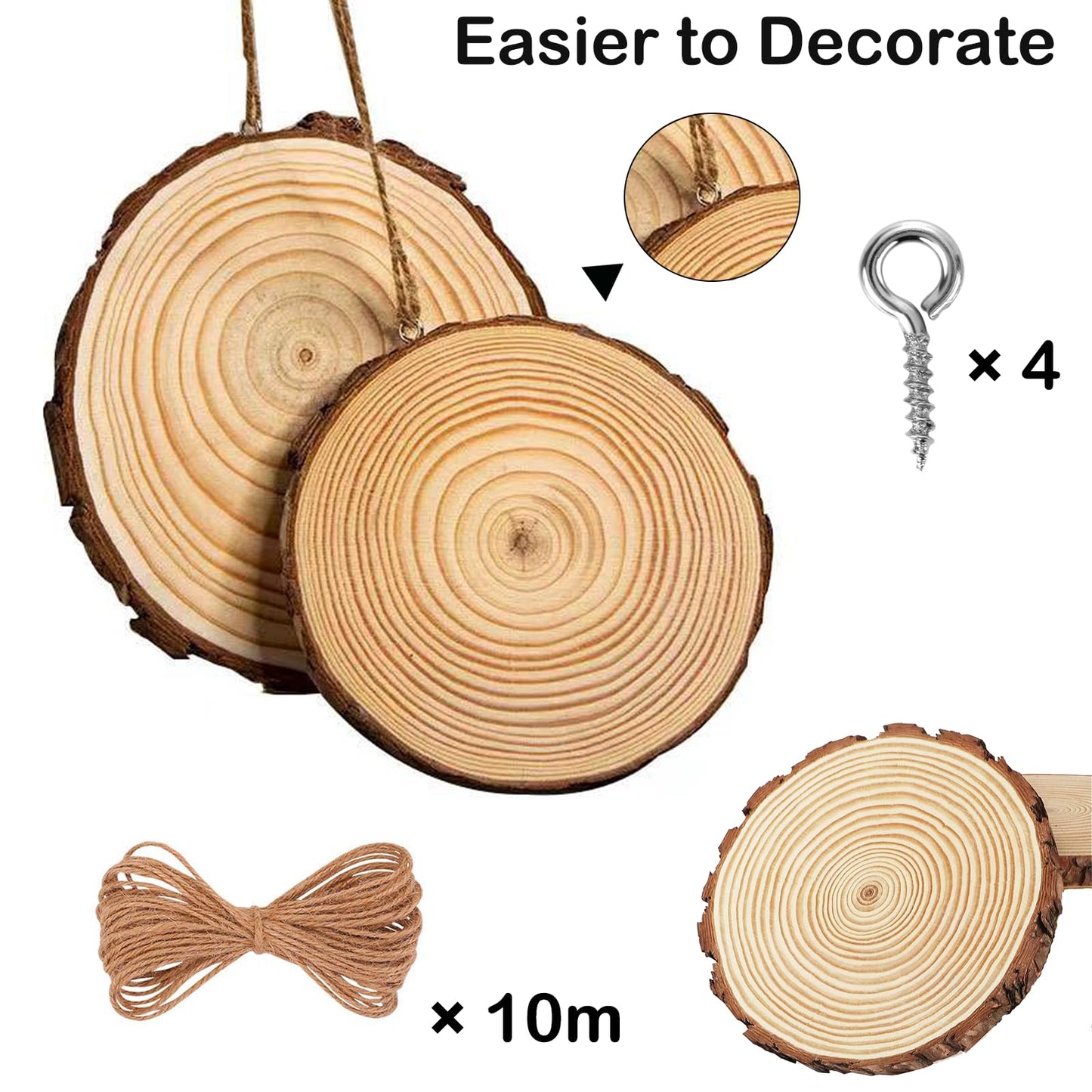 BIBRADAA 4 Pcs Wood Slice Ornaments 6.7-7.0 Inches,Round Wood Slices for Ornaments,Wood Slices for Crafting,Wooden Slices for DIY Rustic Candle Holders/Wedding/Christmas.