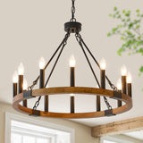 HHR 26 Inch 12-Light Solid Wood Wagon Wheel Chandelier High Ceiling Island Lights Fixtures,Black Rustic Candle Chandelier for Farmhouse Dining Room Bedroom Entryway Living Room Restaurant café HHR