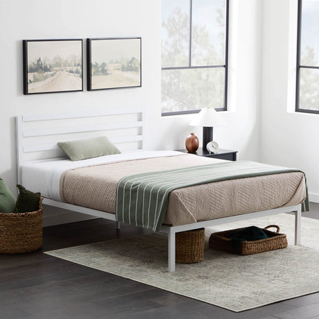 Edenbrook Cassidy Metal Platform Bed Frame with Metal Headboard - Box Spring Not Required - Wood Slat Support, White, Queen Edenbrook