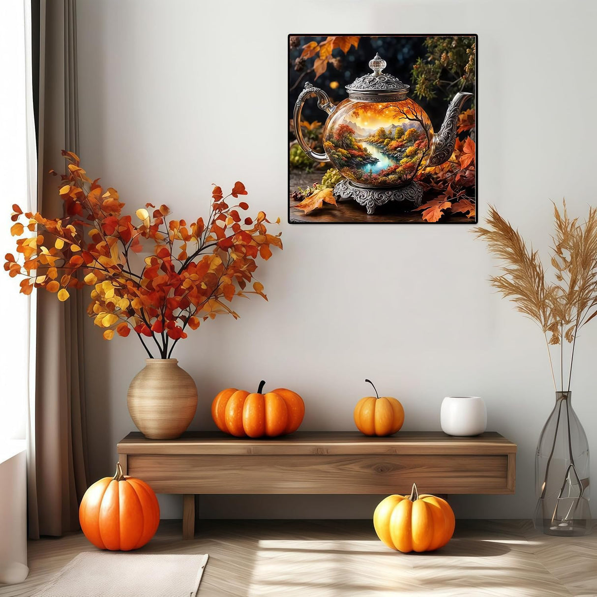 DAZZLEDOTS Diamond Art Kits for Adults, Diamond Painting Kits for Beginners, Autumn Landscape Tree Diamonds Art Painting Kits, Kettle 5D Round Full Drill Crafts Kits Home Decor Gifts 13.8x13.8inch DAZZLEDOTS