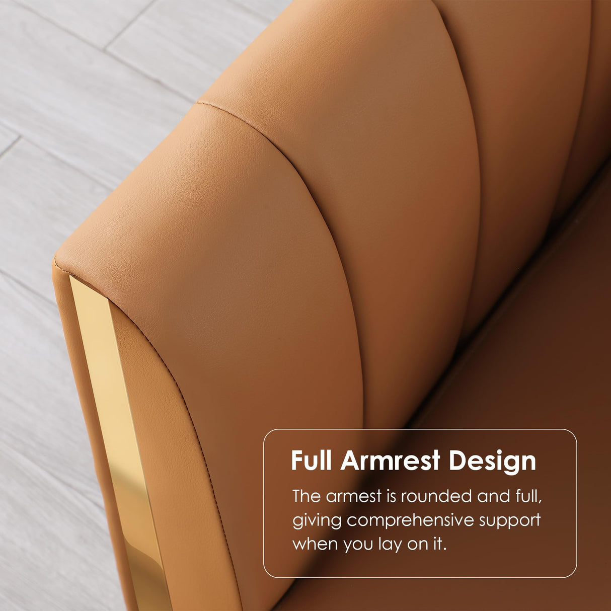 FOTOSOK 78'' Sofa, Modern Leather Couches for Living Room, Comfy, Faux Leather Sofa 3 Seater Sofa with 2 Throw Pillows and Gold Metal Legs, Deep Seat Sofas (Brown) FOTOSOK