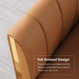 FOTOSOK 78'' Sofa, Modern Leather Couches for Living Room, Comfy, Faux Leather Sofa 3 Seater Sofa with 2 Throw Pillows and Gold Metal Legs, Deep Seat Sofas (Brown) FOTOSOK