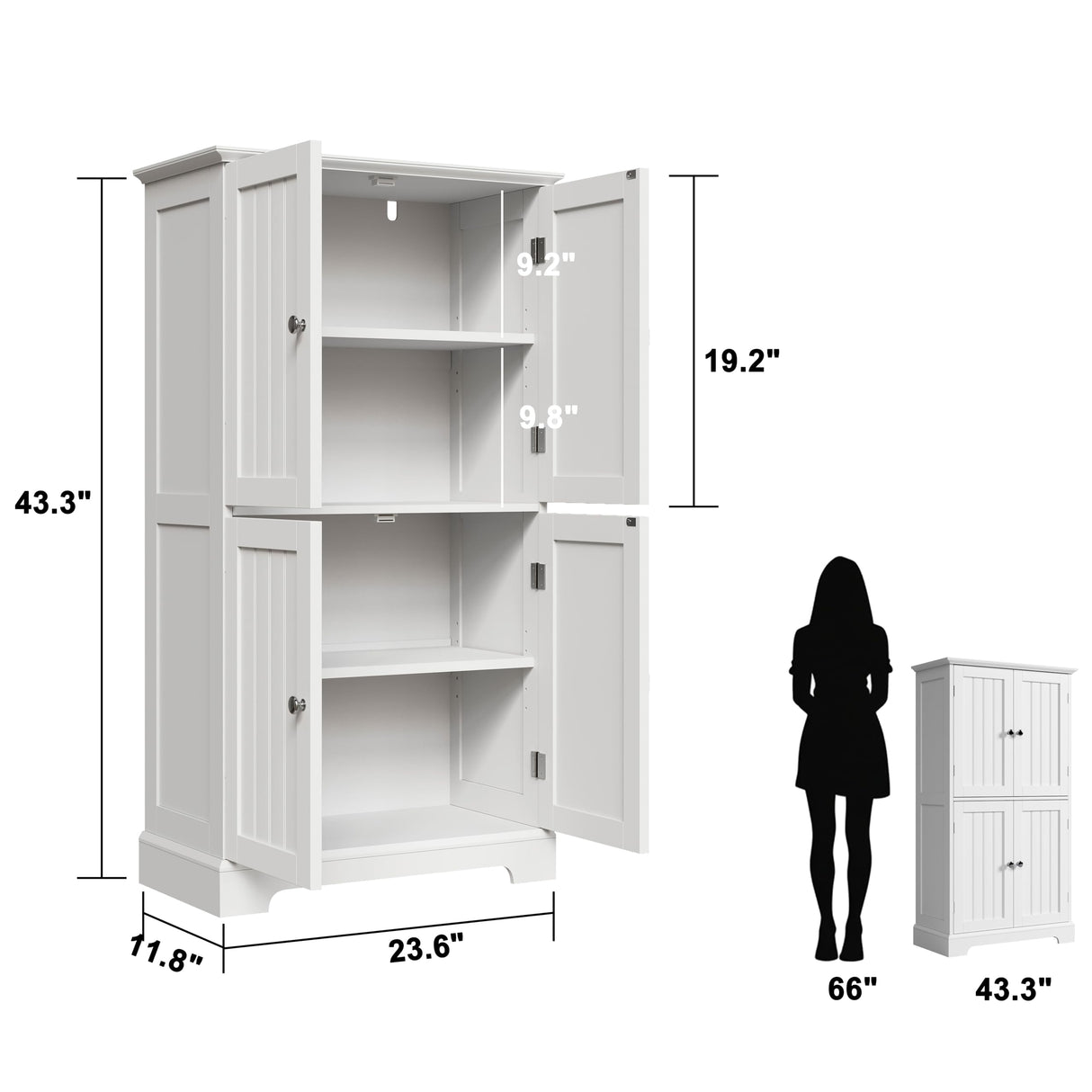 ChooChoo Bathroom Floor Cabinet, Modern Bathroom Storage Cabinet with 4 Doors and Adjustable Shelves, Freestanding Cupboard for Living Room, White ChooChoo