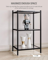 Hzuaneri Bookcase Bookshelf, Tempered Glass Bookshelves, Slim Shelving Unit for Bedroom, Bathroom, Home Office, Steel Frame, 6 Tier Black BC10601B Hzuaneri