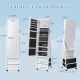 Furmax 360° Swivel Mirror Jewelry Cabinet with Lights, Full Length Mirror Jewelry Armoire Organizer, Standing Lockable Jewelry Storage Cabinet with 2 Drawers (White) Furmax