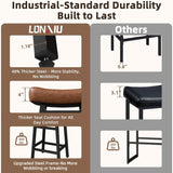 LONXIU Counter Height Bar Stools Set of 3, 24 Inch Backless BarStools for Kitchen Island Leather Saddle Bar Chairs Kitchen Stools with 4" Thick Seats & Heavy Duty Metal Base, Brown LONXIU