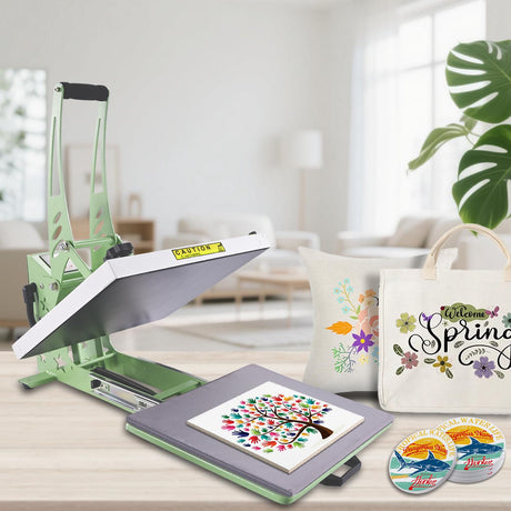 CoolSub Heat Press 15x15 Slide Out Heat Press Machine, Industrial Digital Heat Transfer Machine Sublimation for T-Shirt Green White CoolSub