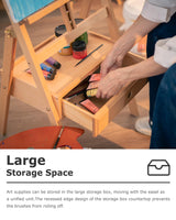 DJAR Large Art H-Frame Easel with Storage Drawer and Shelf, Middle Mast Adjustable to 75", Solid Beech Wood Painting Wooden Easel for Adults, Students, Hold Canvas up to 36", Natural DJAR