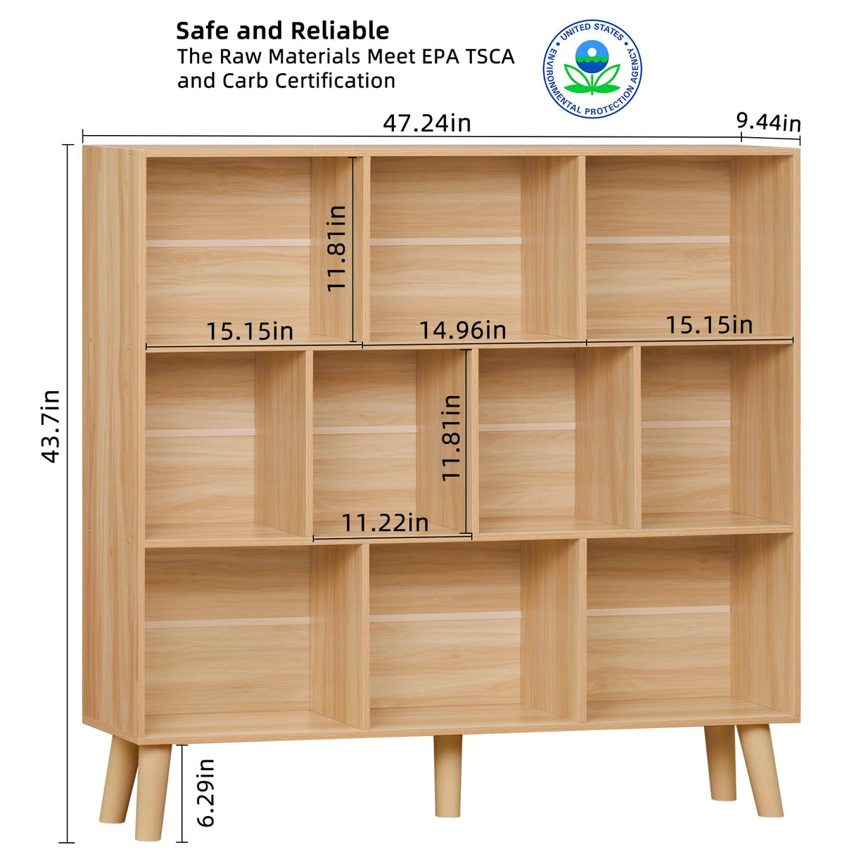 Modern 10 Cube Bookshelf with Legs - Versatile Mid-Century Wood Storage Solution for Bedroom, Living Room, and Office LEYAOYAO