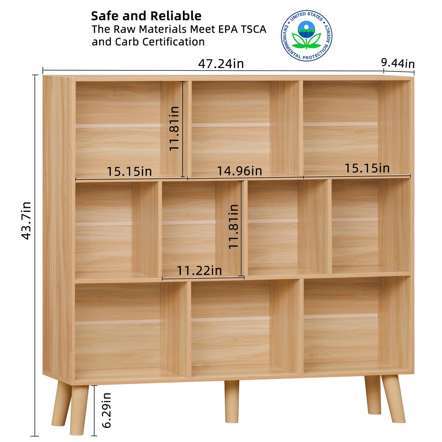 Modern 10 Cube Bookshelf with Legs - Versatile Mid-Century Wood Storage Solution for Bedroom, Living Room, and Office - WoodArtSupply