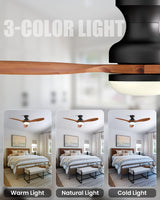 Frstem Leah 52" Flush Mount Solid Wood Ceiling Fan with Light & Remote Control, Low Profile/3 Blades/6-speed/Timer/3 CCT/Quiet DC Motor Ceiling Fan Light Fixture, for Kitchen Bedroom Living Room Frstem