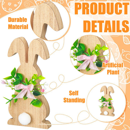 GlikCeil 5 Pcs Easter Bunny Wood Decor Easter Bunny Signs Wooden Easter Decorations Spring Rustic Wood Centerpieces Farmhouse Tabletop Wooden Rabbit Statue with Flower and Bow for Home Easter Gifts