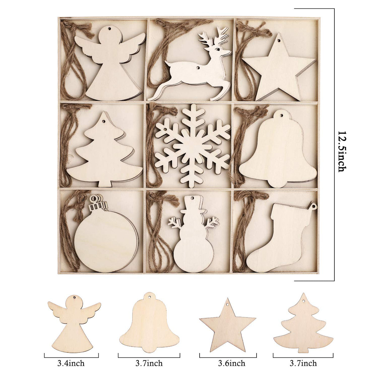 MACTING 27PCS Wooden Christmas Ornaments Unfinished Predrilled Natural Wood Slices DIY Blank Hanging Ornaments Kit for Crafts Centerpieces Christmas Tree Decorations, 9 Styles MACTING