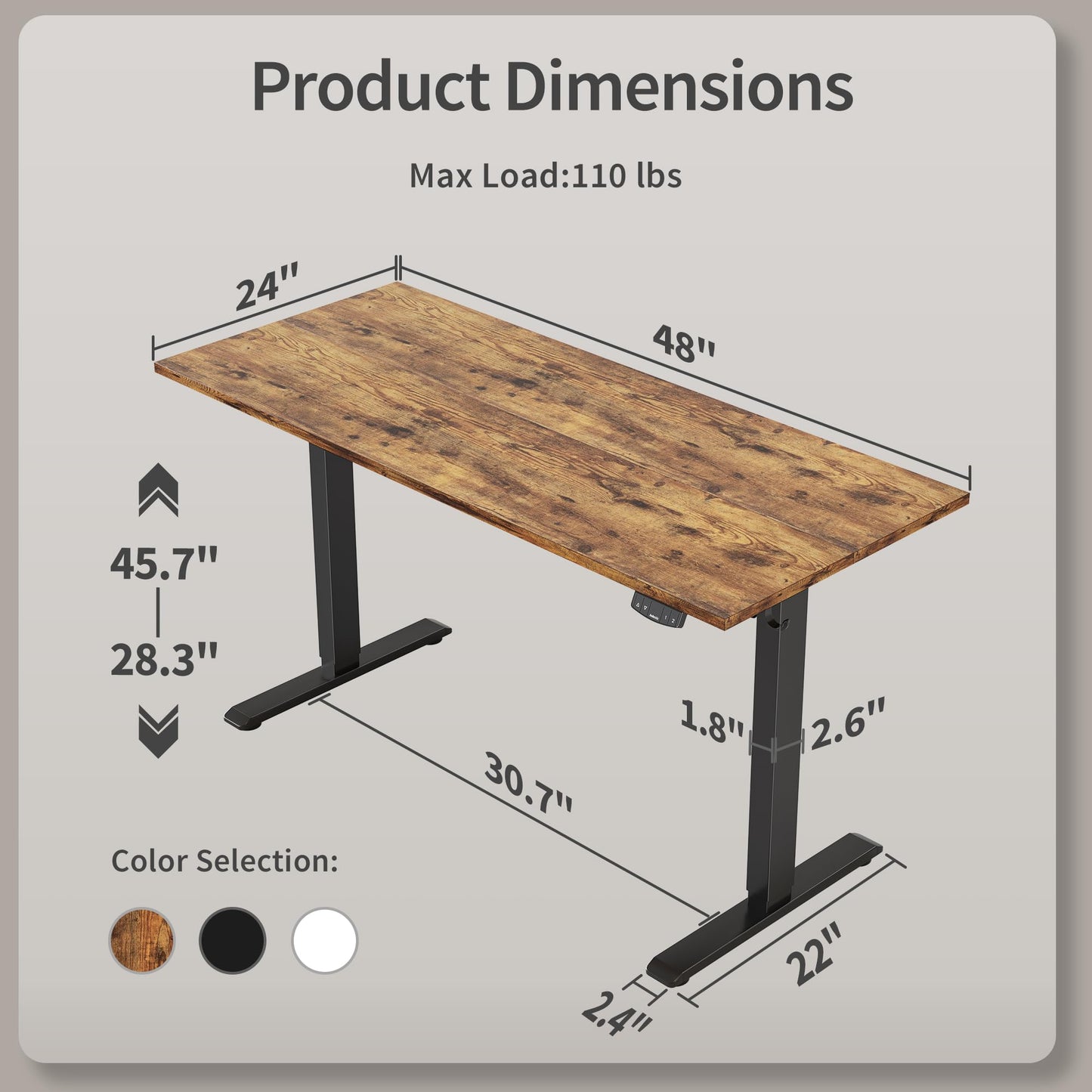 Agilestic Electric Standing Desk, 48 x 24 Inches Height Adjustable Desk, Sit Stand up Desk for Work Office Home, Ergonomic Rising Computer Table with Memory Preset, Rustic Brown - WoodArtSupply