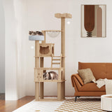 Mondeer Wood Cat Tree for Indoor Cats, 72" Tall Cat Tower for Large Cat with Scratching Post Condos Perches and Capsule Nest Modern (Beige) Mondeer