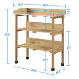 Yaheetech Outdoor Garden Potting Bench Table Wooden Horticulture Planting Worstation w/Metal Tabletop/Storage Shelf/3 Hooks, Natural Wood Yaheetech