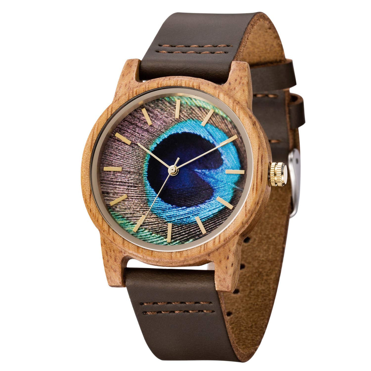 MUJUZE Wooden Watch for Men, Leather Wooden Watch Natural Handmade 40mm Unisex Design Wood Grain Wrist Watches(UW1008Mango) MUJUZE