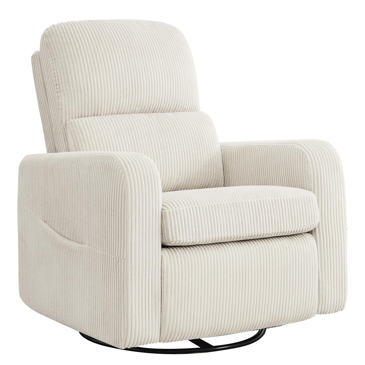 AEMEIOS Swivel Rocker Recliner, Oversized Manual Nursery Glider Rocking Recliner Chair with Removable Cushion, Upholstered Swivel Reclining Chair for Nursery Living Room Bedroom, Corduroy White AEMEIOS