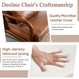Mid Century Modern Accent Chair Set of 2 Living Room- Comfy Solid Wood Arm Chair with Lumber Pillow Lounge Decorative Brown Leather Office Side Chair Bedroom Reading Nook Sillas De Sala Microfiber Deolme