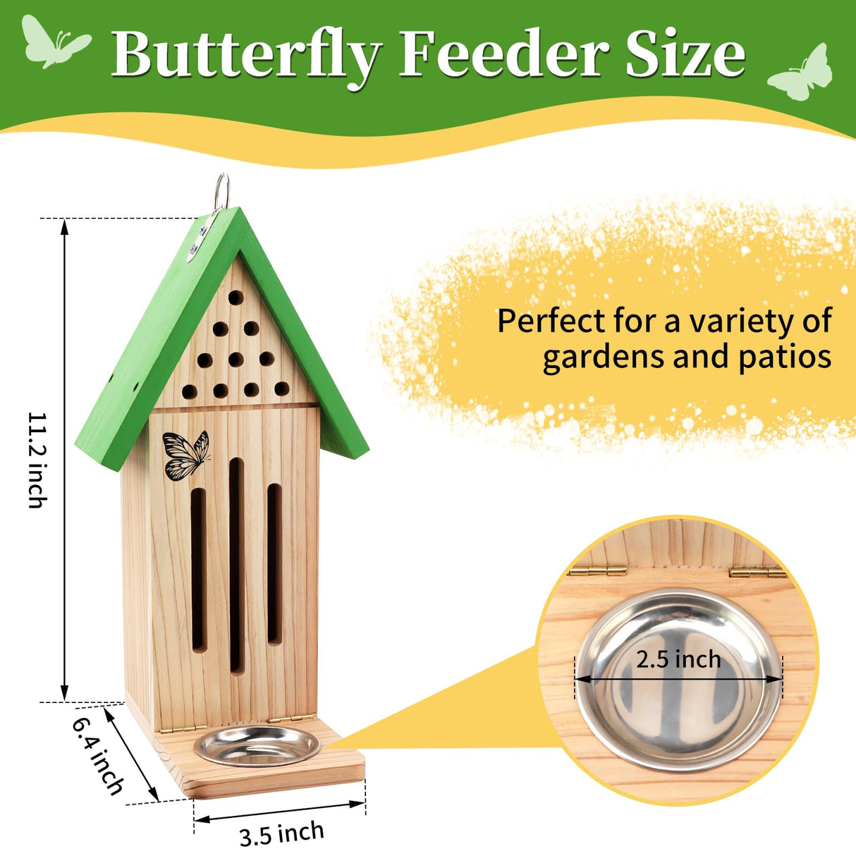 3-in-1 Butterfly House Feeder Bee House, Wooden Butterfly Houses for The Garden, Butterfly Feeders for Outdoors, Natural Butterfly Garden Kit Habitat with Puddler Beyoogeem