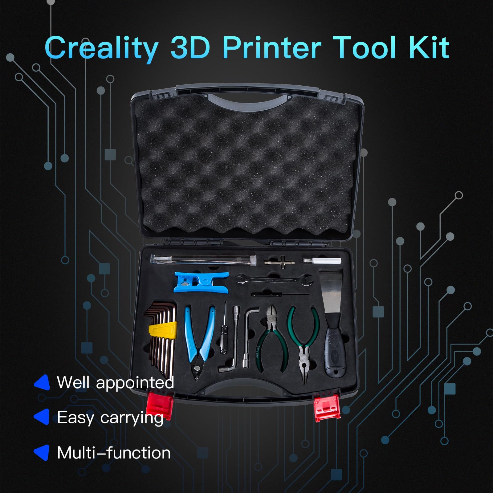 Creality 3D Printer Tool Box Kit, 35Pcs Case Includes 18 Types of Tools Screwdriver/Wrench/Pliers/Needle/SD Reader 3D Printing ABS Storage Toolbox Set for Cleaning Finishing Printing - WoodArtSupply