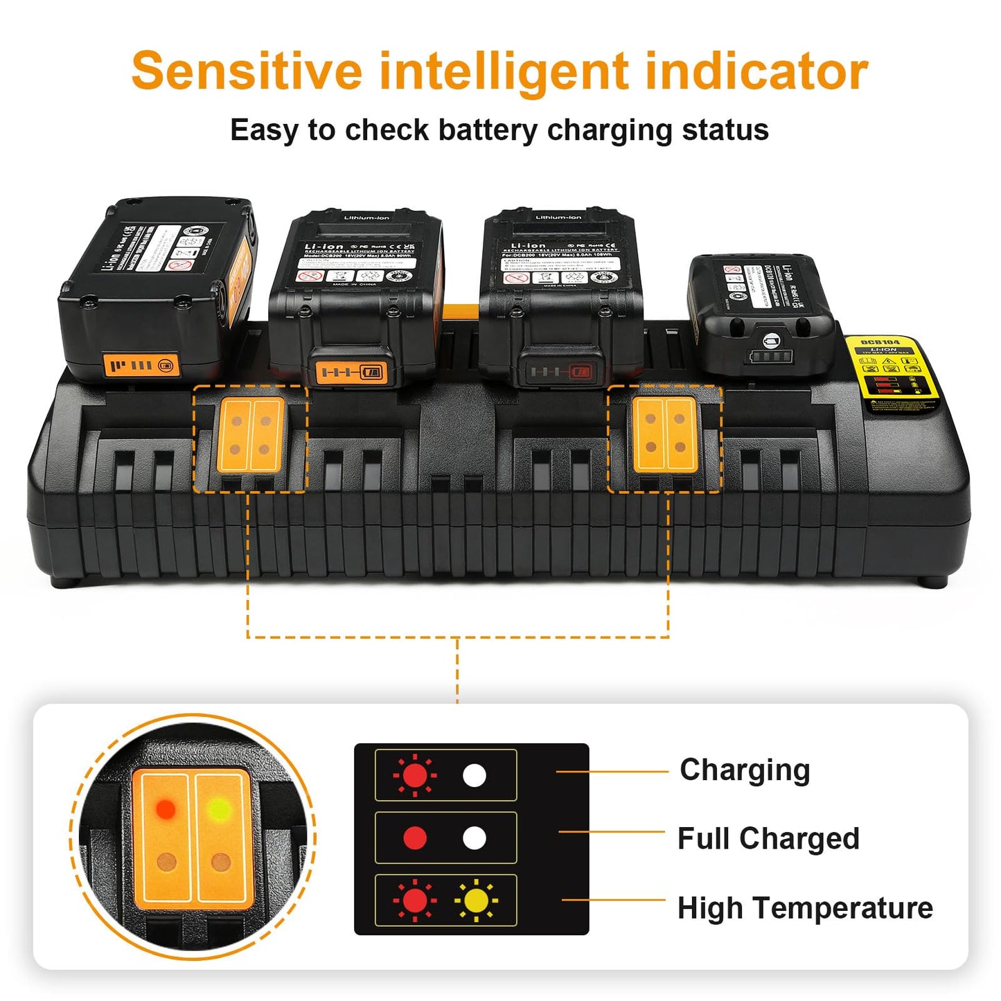 4-Port 12/20V Battery Charger Station Replacement for Dewalt Battery Charger DCB104, Compatible with Dewalt 12V 20V Max Lithium Battery Station, 4-Port Simultaneous Charging Black - WoodArtSupply