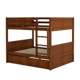 Merax Bunk Bed with Trundle, Full-Over-Full Wood Bed Frame No Box Spring Needed for Kids, Boys or Girls, Walnut Merax