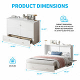 Mjkone Murphy Bed Queen Cabinet Bed with Tri-fold Mattress and Built-in USB Charging & 2 Drawers & Bedside Panel, Hidden Guest Beds, Murphy Cube Chest Cabinet Beds for Bedroom/Apartment - White Mjkone