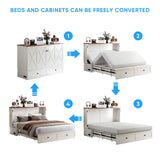 PUREMIND Murphy Bed Full with Mattress - Solid Wood - Hideaway Cabinet Bed Frame with Storage Drawers, USB Charging Ports - Space Saving Chest beds for Guest Room PUREMIND