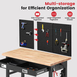 ENJOYWOOD Workbench for Garage with Drawers 48 x 24 Inch Rubberwood Tabletop Work Table with Pegboard, Power Outlets Adjustable Height Work Bench for Woodworking Shop, Home, Office ENJOYWOOD