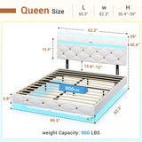 Hasuit Modern Floating Queen Bed Frame with LED Lights and Charging Station Hasuit