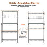 Leteuke Bakers Rack for Kitchen with Storage, NSF Certified 4-Tier Adjustable Coffee Bar with Wheels 10 S-Hooks Microwave Stand Kitchen Storage Shelf Metal Storage Rack 30 x 14 x 59 Inches, Chrome Leteuke