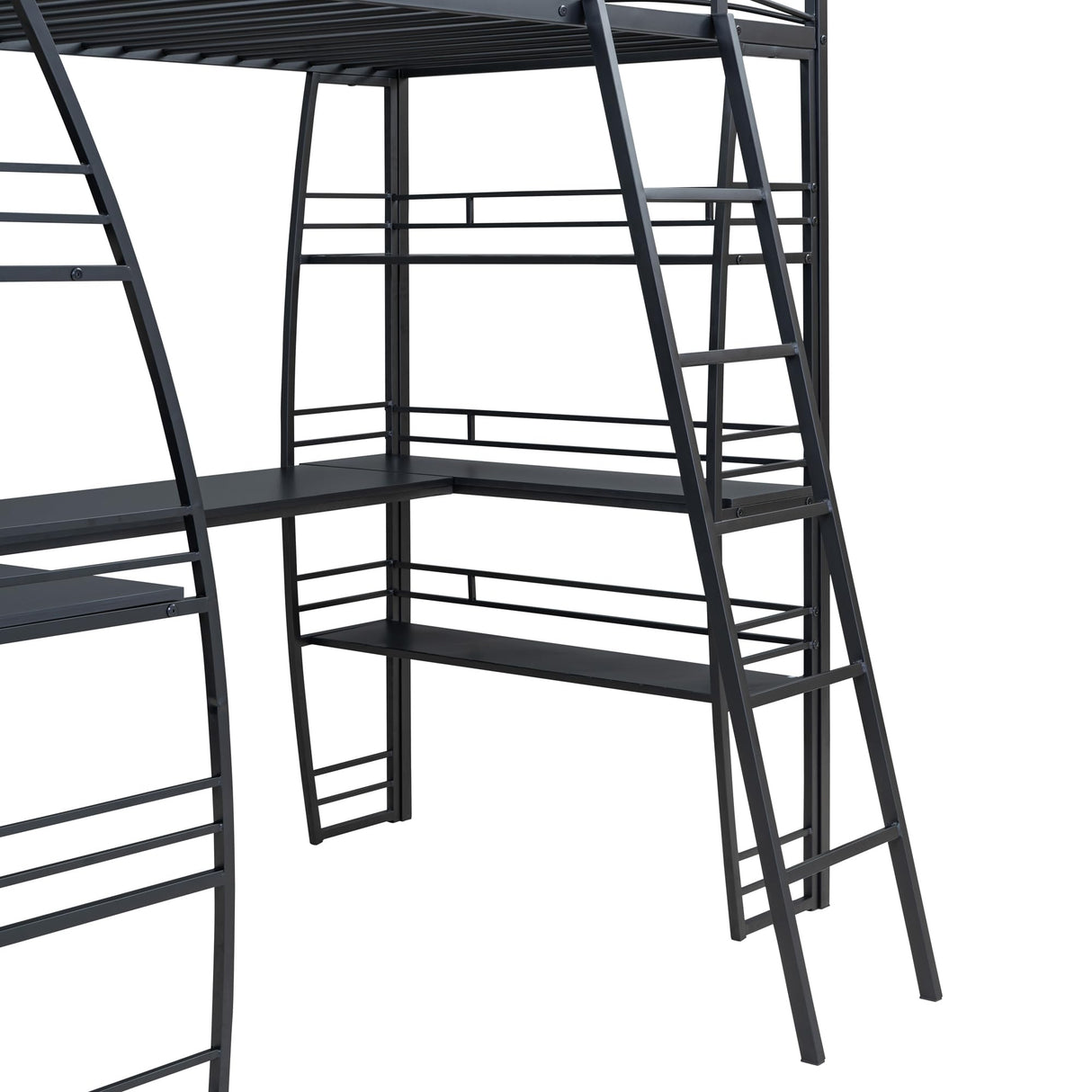 Bellemave Twin Size Loft Bed, Loft Bed with Desk and Bookcase with Metal Frame, Loft Bed with Desk and Storage, Black Bellemave