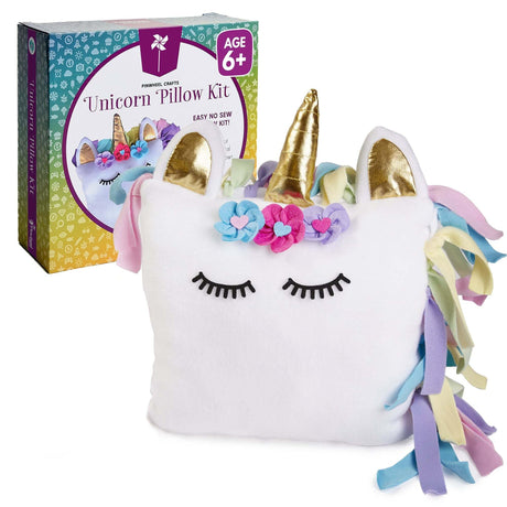 Pinwheel Crafts Unicorn Pillow Kit - DIY Arts and Crafts for Kids Ages 6 7 8-12+ Years, No Sewing Kit for Kids, Unicorn White Pillow Craft Kits for Birthday, Christmas Gifts for Girls Pinwheel Crafts