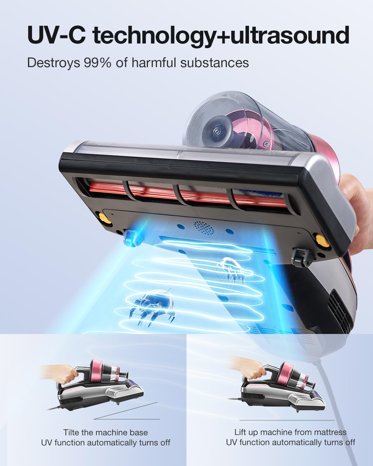 Jimmy Mattress Vacuum Cleaner, Bed Vacuum Cleaner with UV-C Light & Ultrasonic, 15Kpa Suction 500W Powerful Handheld Vacuums for Dust & Pet Hair with HEPA (BX5 Pro, Corded) Jimmy