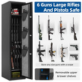 KAER 6 Gun Safe for Rifles and Pistols, Large Gunsafe Cabinet Rifle Safe Assembled Gun Safes for Home Rifles and Shotguns with Upgraded Digital Keypad Key Lock LED Light Removable Shelves Gun Racks KAER