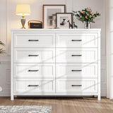 Jocoevol Farmhouse Dresser 8 Drawer Dresser for Bedroom, Large Wooden Dressers Double Grey Dresser with Deep Drawers Dressers for Hallway, Entryway (White) Jocoevol