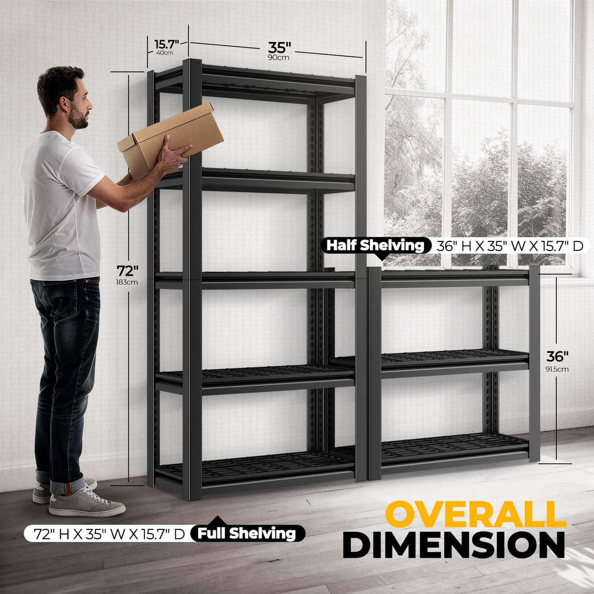 Auto Dynasty 5-Tier Storage Shelves, 72" H Heavy Duty(3000LBS Capacity) Adjustable Garage Shelving, Metal Storage Utility Rack Shelf Unit for Pantry Kitchen Warehouse, 72" H x 35" W x 16" D, Black Auto Dynasty