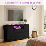 LIVEHOM Dresser TV Stand with Power Outlet & LED for 45'' TV, Long Dresser for Bedroom with 12 Drawers, Wide Console Table for Storage in Closet, Living Room, Entryway, Wood Top LIVEHOM