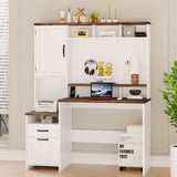 Farmhouse Executive Desk 51" Computer Desk with 2 Drawers Storage Cabinet and RGB LED Lights Power Outlets, Wood Home Office Desk with Hutch and Monitor Stand for Work Study Writing Halitaa