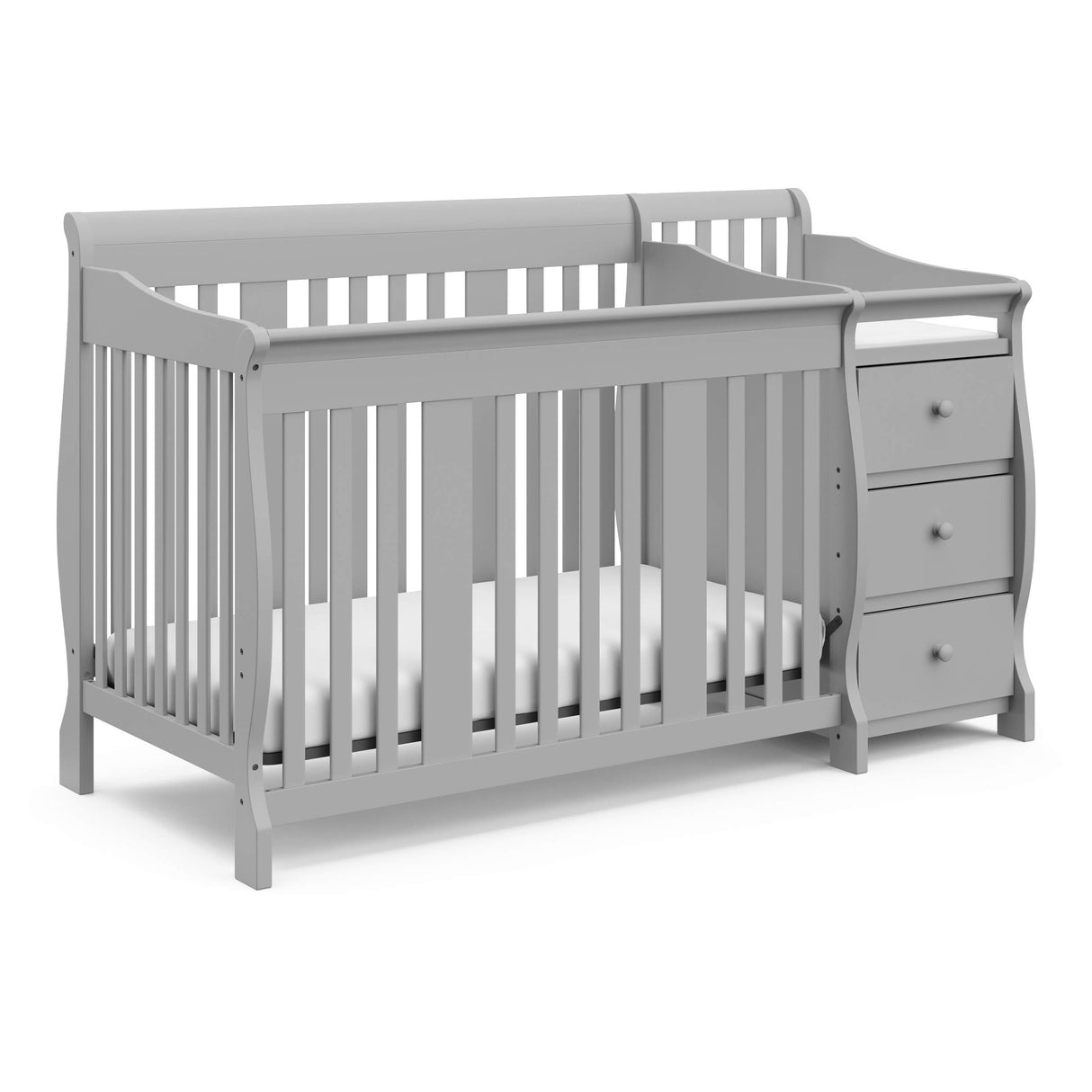 Storkcraft Portofino 5-in-1 Convertible Crib and Changer Combo (Pebble Gray) – Changing-Table with Storage Drawer, Converts to Toddler Full-Size Bed, Daybed Storkcraft